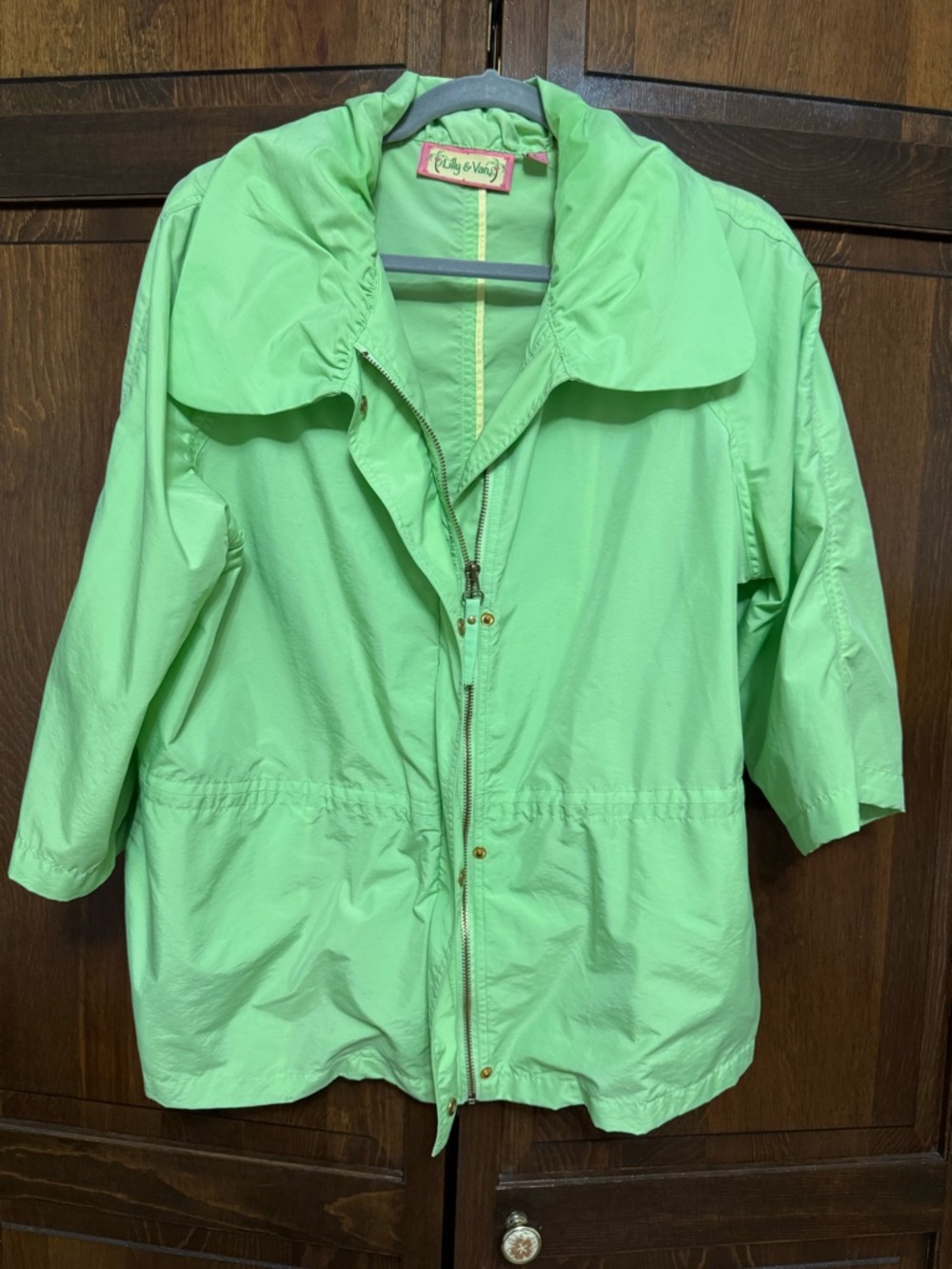 Lilly & Van Green Art To Wear Oversized Zip Up Puff Collar Windbreaker Jacket XL